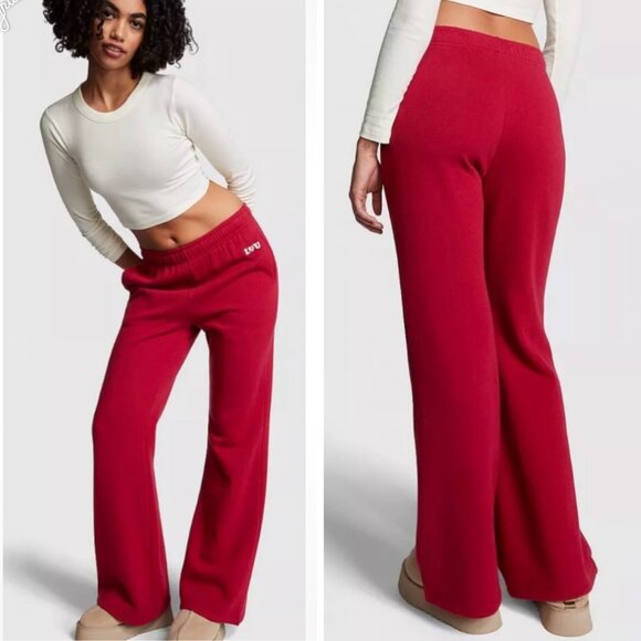 PINK Victoria's Secret Red Ivy Fleece Flare Pants NWT High Rise Size XXL - Picture 1 of 9